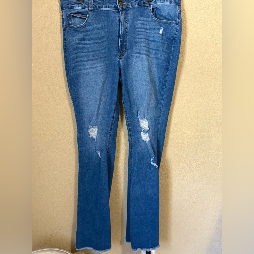 Lucky & Blessed Distressed Straight Leg Jeans - Blue